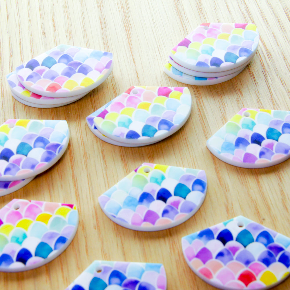 White Acrylic- 3cm Fan - 1 Hole  - Watercolour - 17