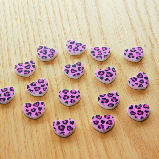 White Acrylic - 15mm Heart- Studs - Heart Leopard - 02