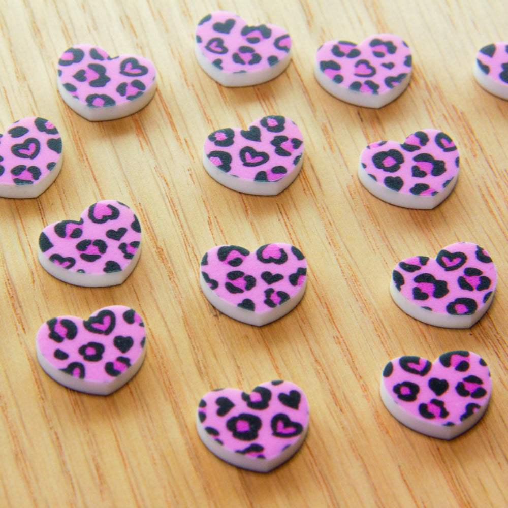 White Acrylic - 15mm Heart- Studs - Heart Leopard - 02