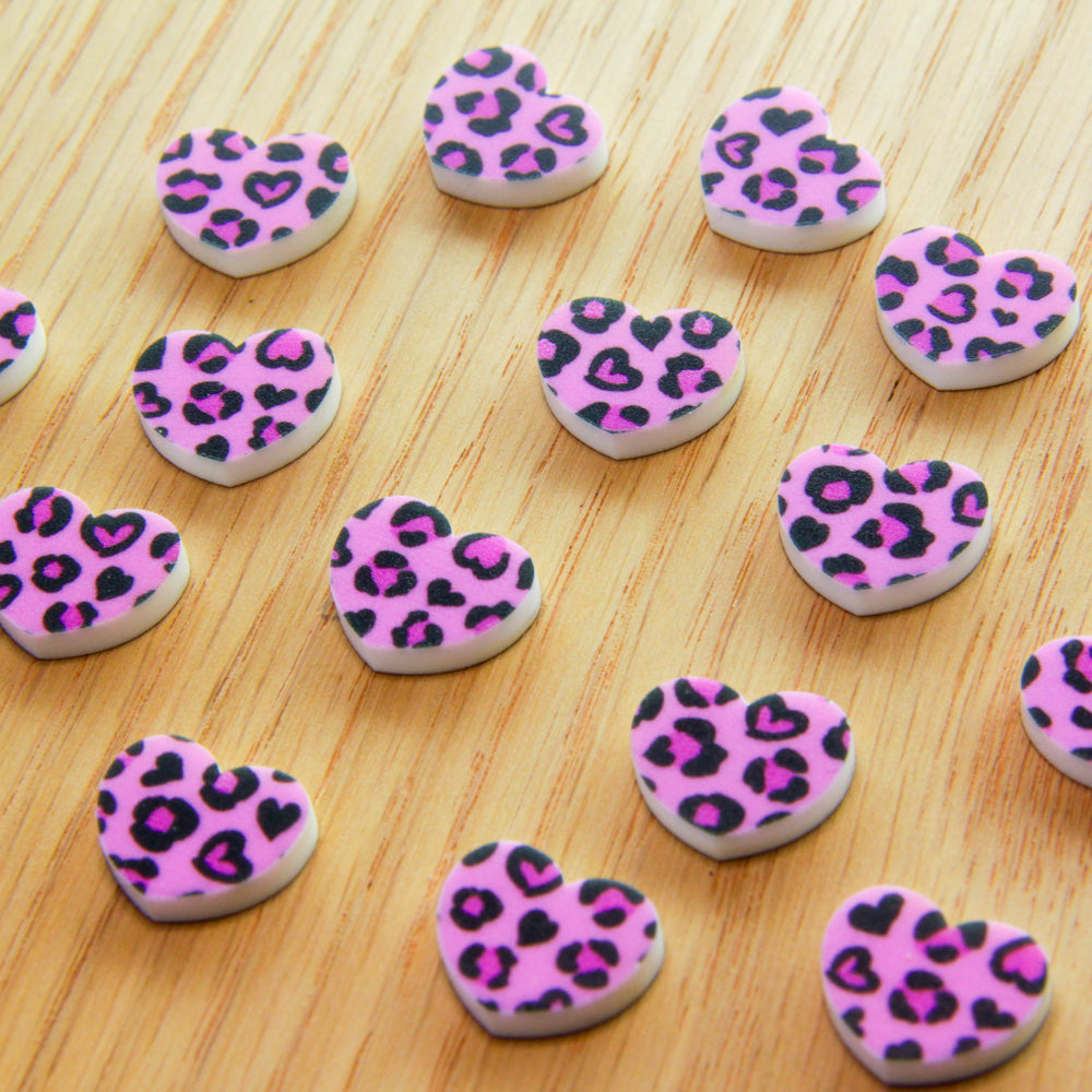 White Acrylic - 15mm Heart- Studs - Heart Leopard - 02