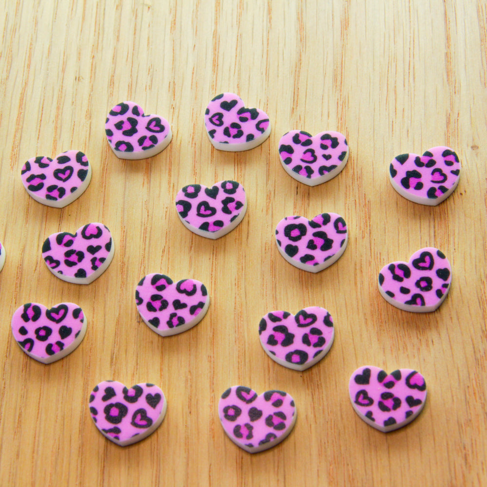 White Acrylic - 15mm Heart- Studs - Heart Leopard - 02