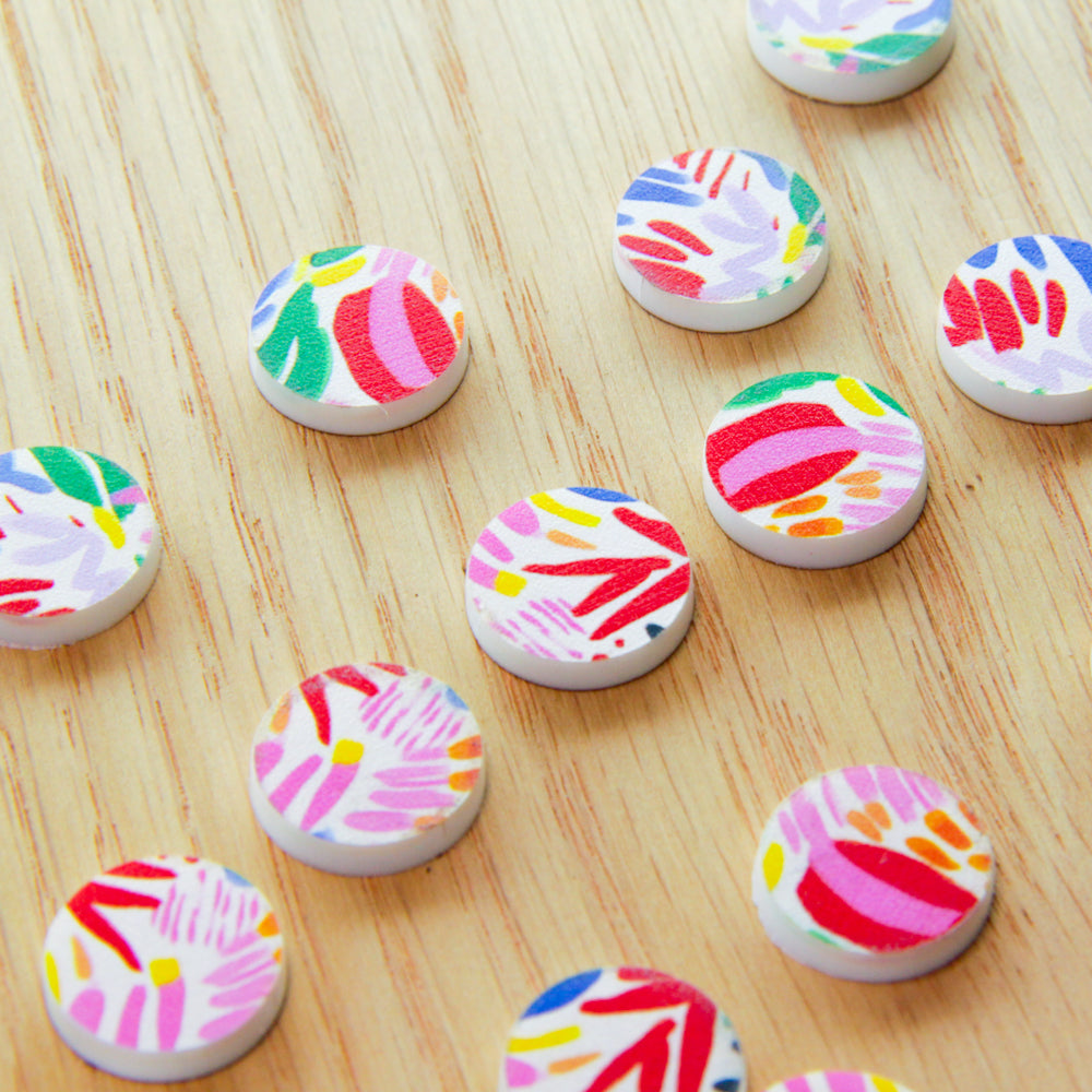 White Acrylic - 15mm Circle- Studs - Abstract Art - 63