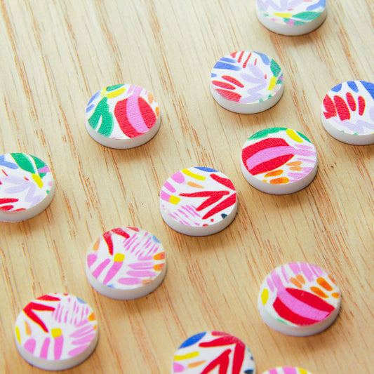 White Acrylic - 15mm Circle- Studs - Abstract Art - 63