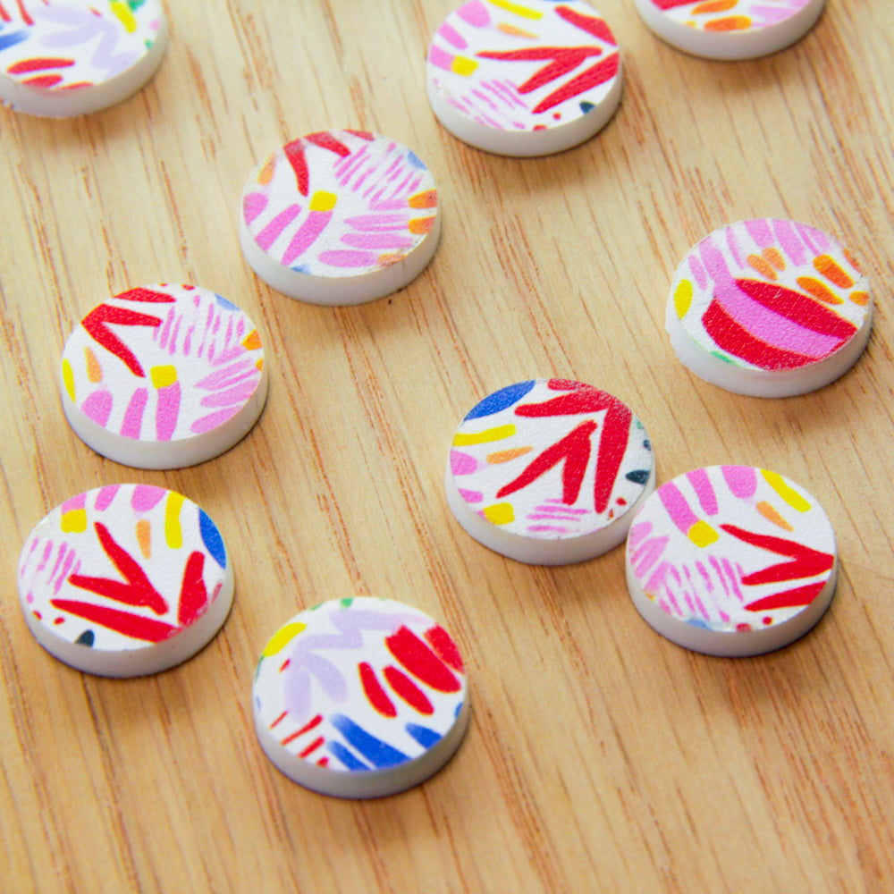 White Acrylic - 15mm Circle- Studs - Abstract Art - 63