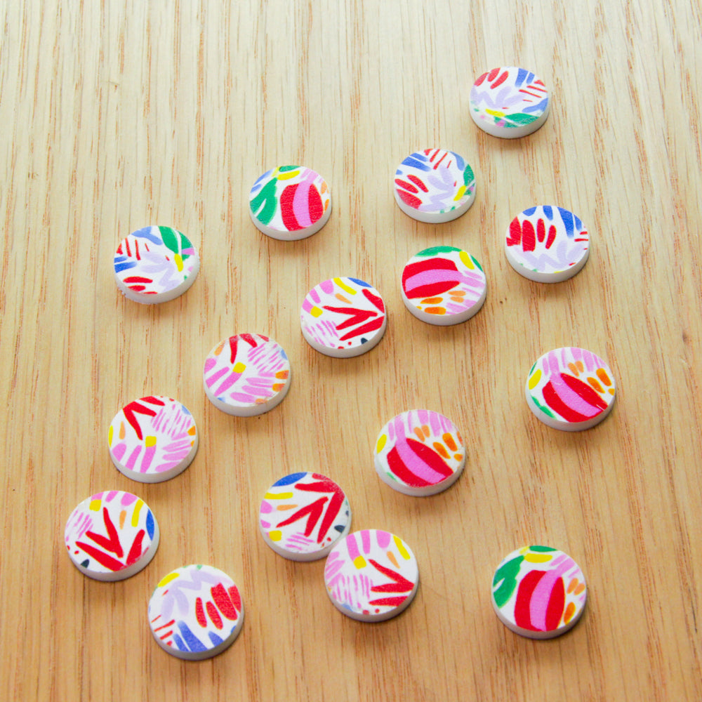 White Acrylic - 15mm Circle- Studs - Abstract Art - 63