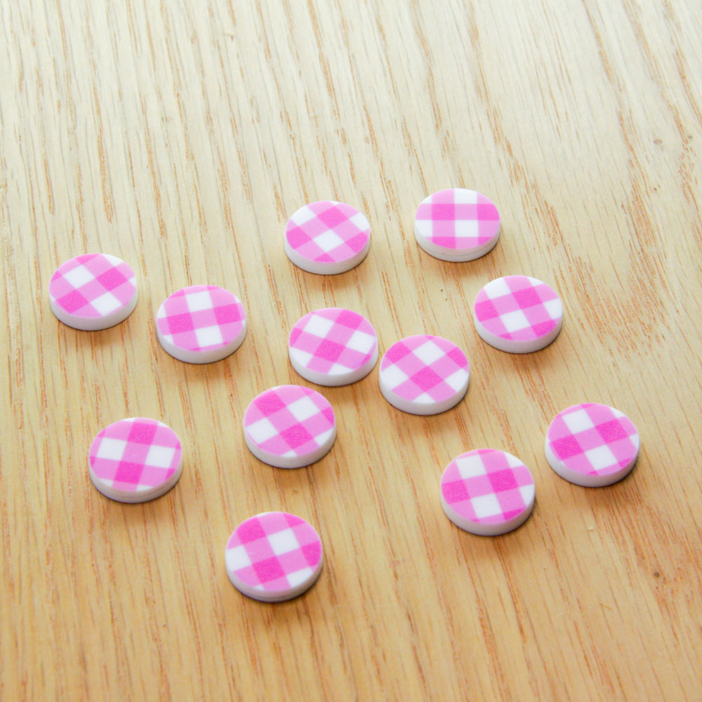 White Acrylic - 15mm Circle- Studs - Diagonal Gingham - 15