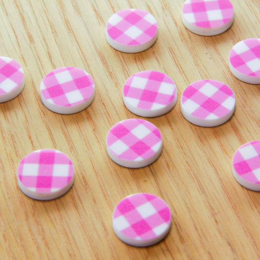 White Acrylic - 15mm Circle- Studs - Diagonal Gingham - 15