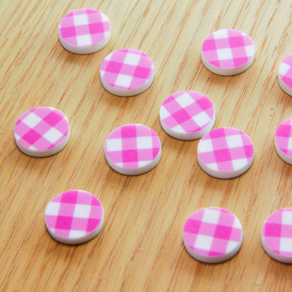 White Acrylic - 15mm Circle- Studs - Diagonal Gingham - 15