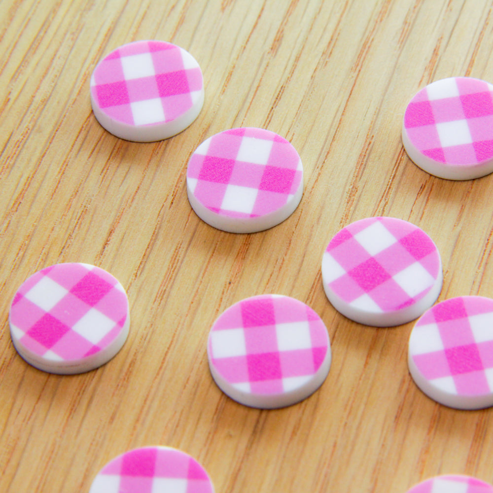 White Acrylic - 15mm Circle- Studs - Diagonal Gingham - 15