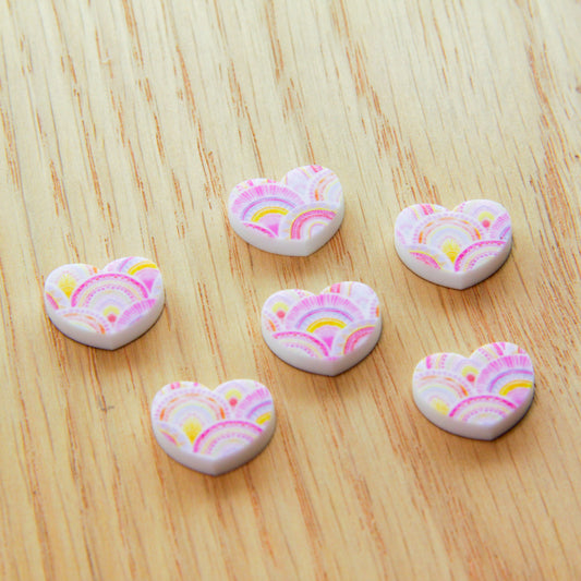 White Acrylic - 15mm Heart- Studs - Watercolour - 10