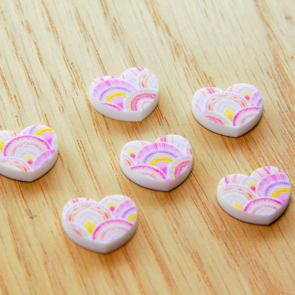 White Acrylic - 15mm Heart- Studs - Watercolour - 10