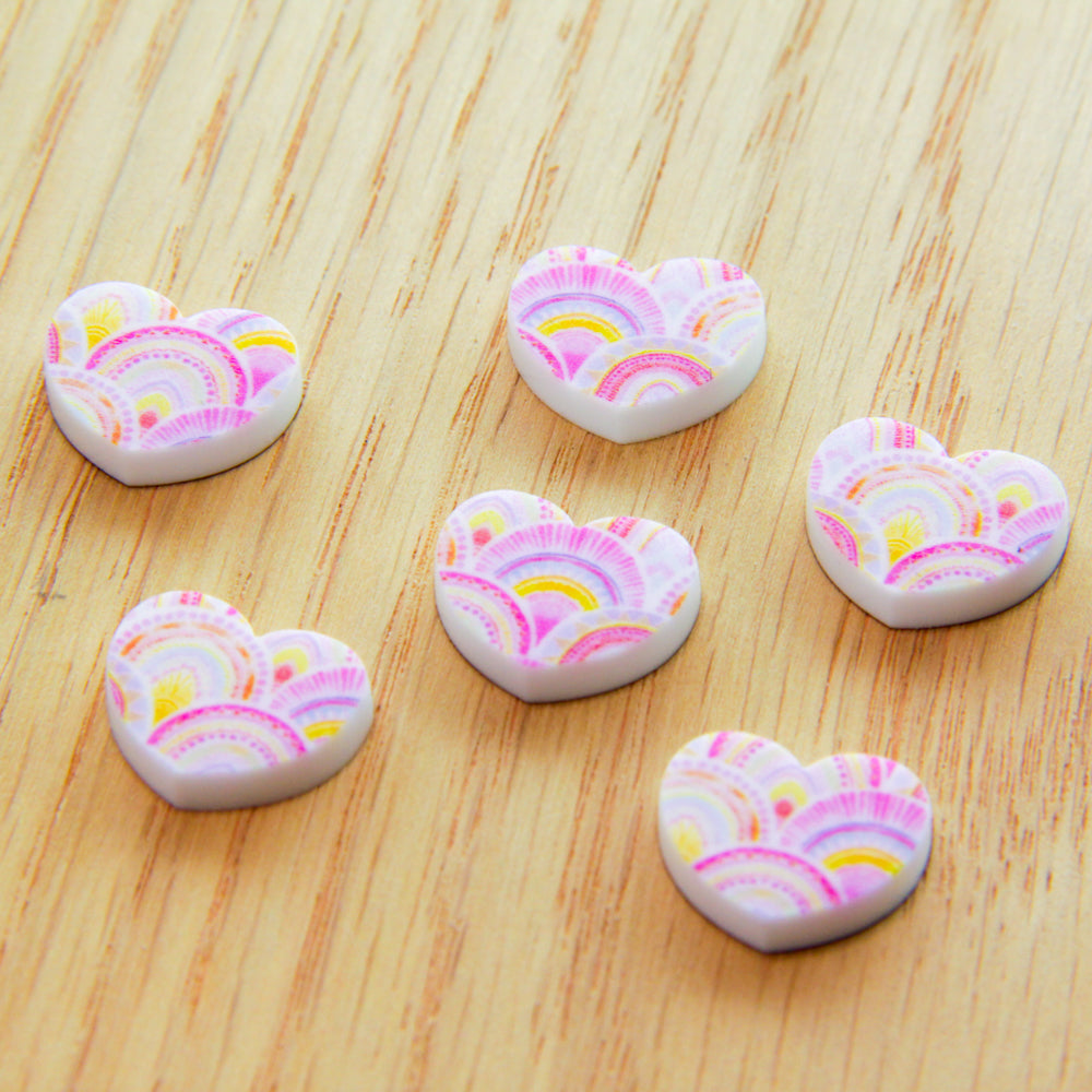 White Acrylic - 15mm Heart- Studs - Watercolour - 10