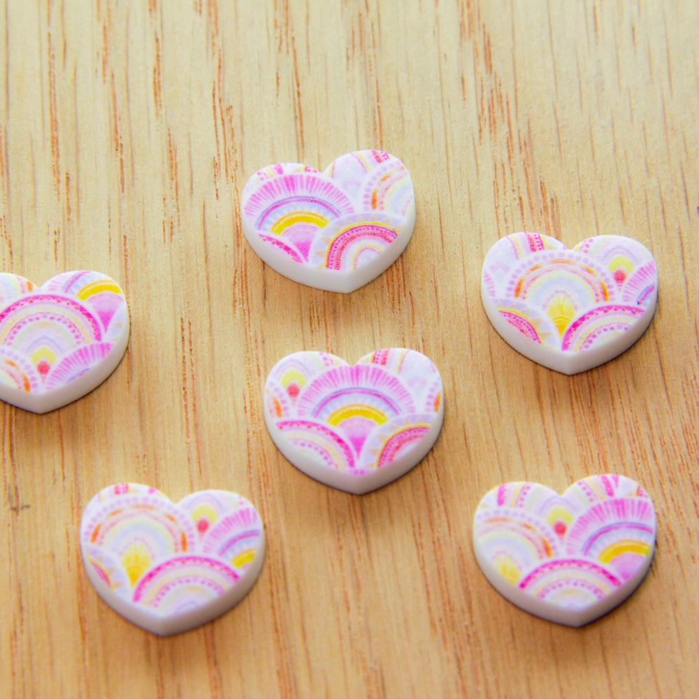 White Acrylic - 15mm Heart- Studs - Watercolour - 10