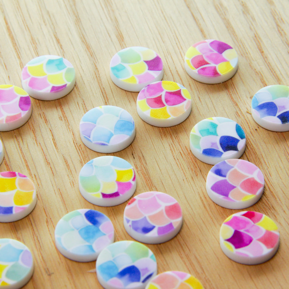 White Acrylic - 15mm Circle- Studs - Watercolour - 17