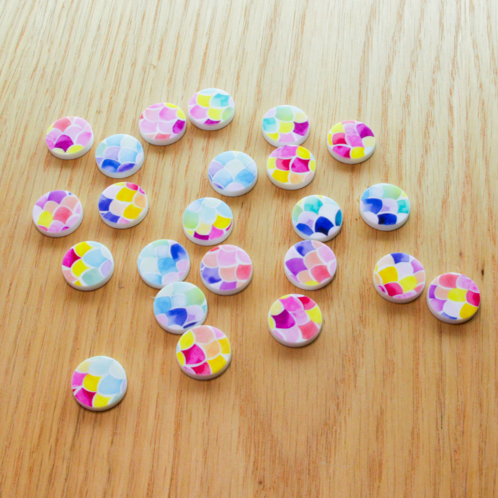 White Acrylic - 15mm Circle- Studs - Watercolour - 17