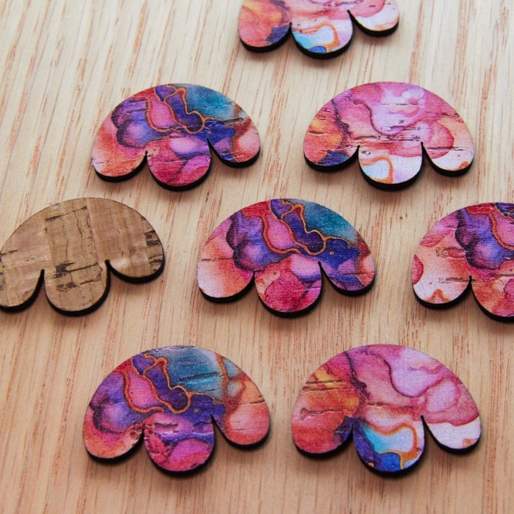 Cork - 30mm - Boho Flower 2  - Alcohol Ink - 08