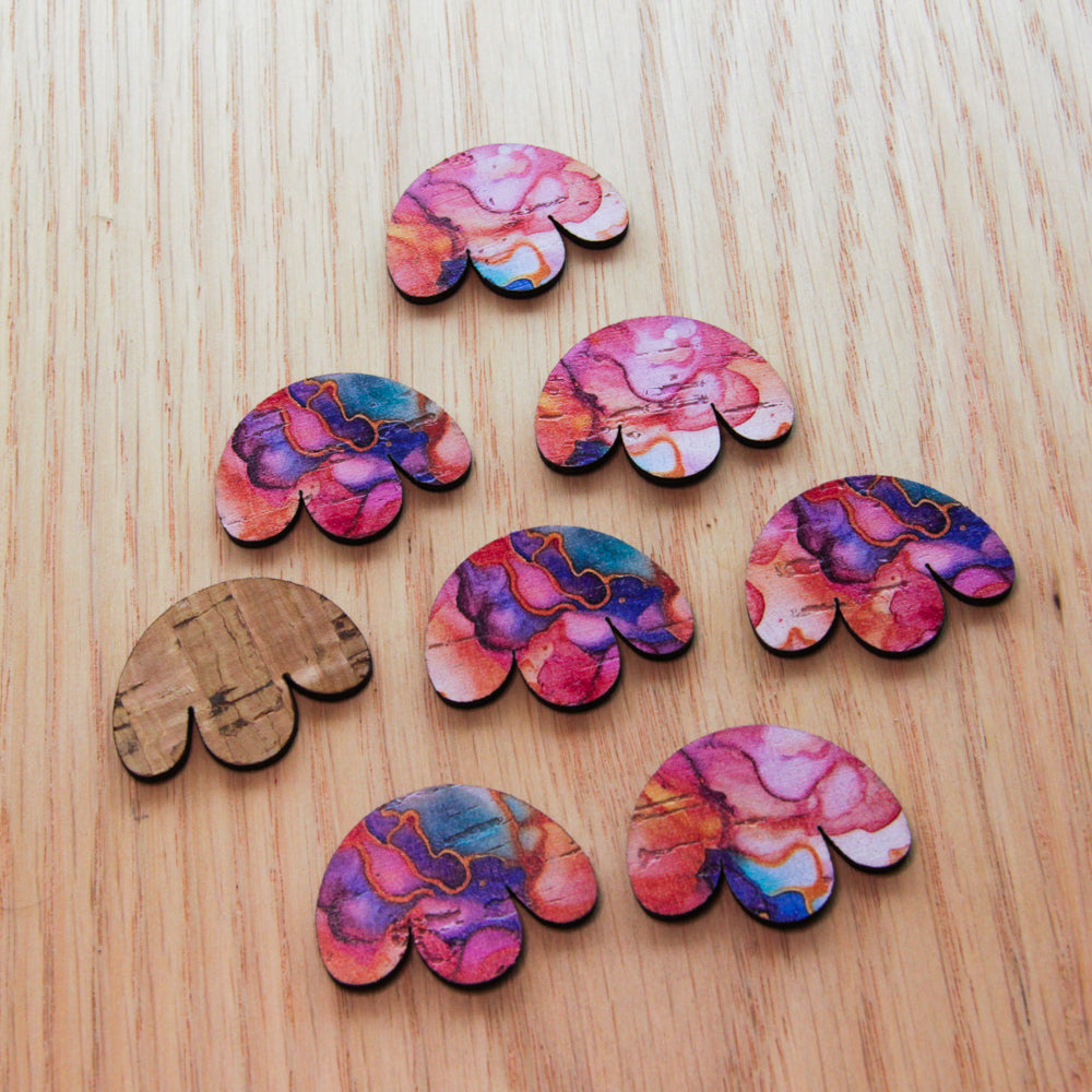 Cork - 30mm - Boho Flower 2  - Alcohol Ink - 08