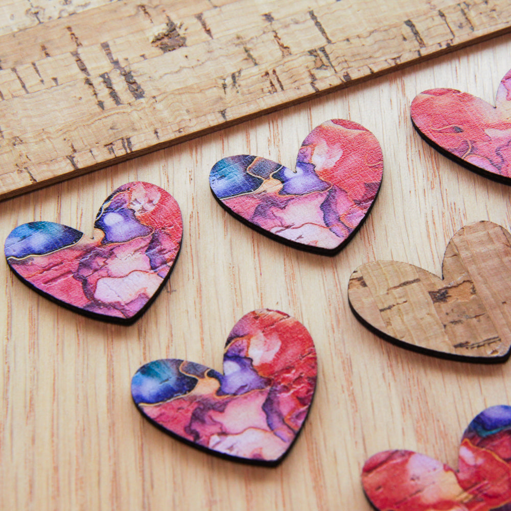 Cork - 30mm - Heart 2  - Alcohol Ink- 08