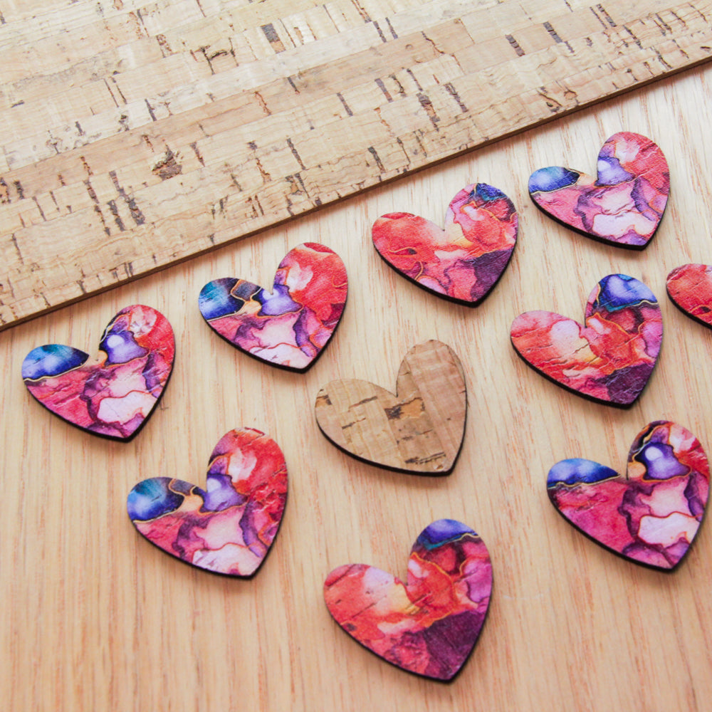 Cork - 30mm - Heart 2  - Alcohol Ink- 08