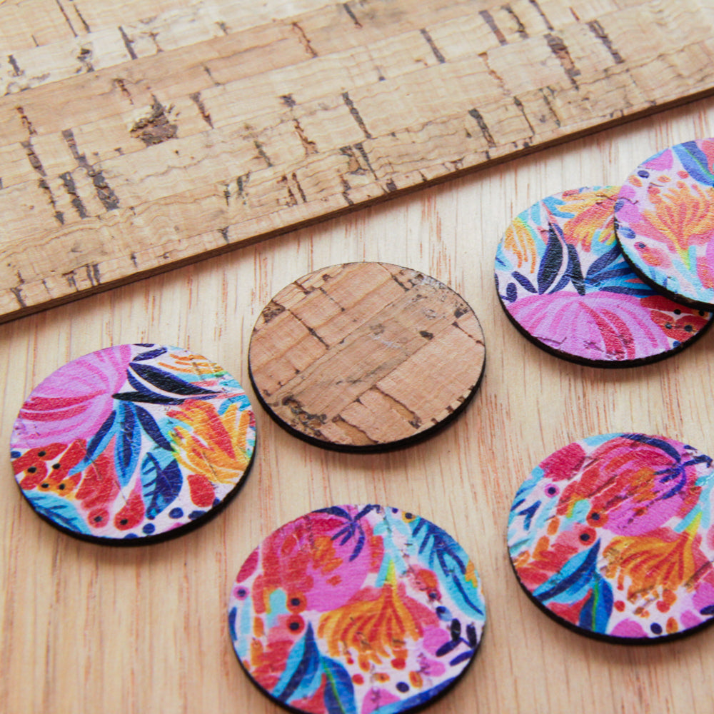 Cork - 30mm - Circle  - Bold Floral - 53