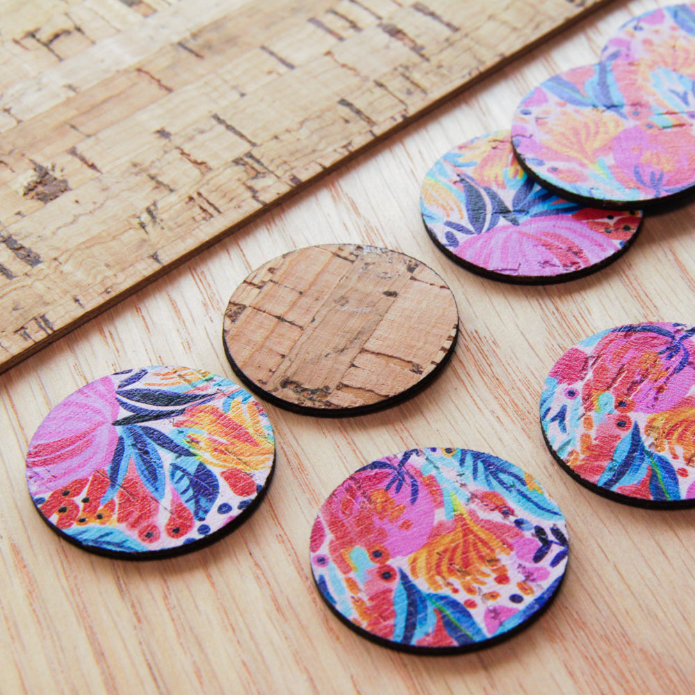 Cork - 30mm - Circle  - Bold Floral - 53