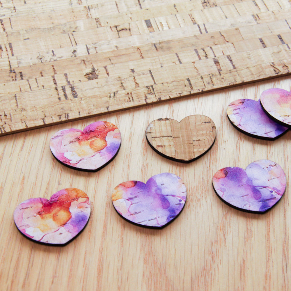 Cork - 30mm - Heart  - Alcohol Ink- 09