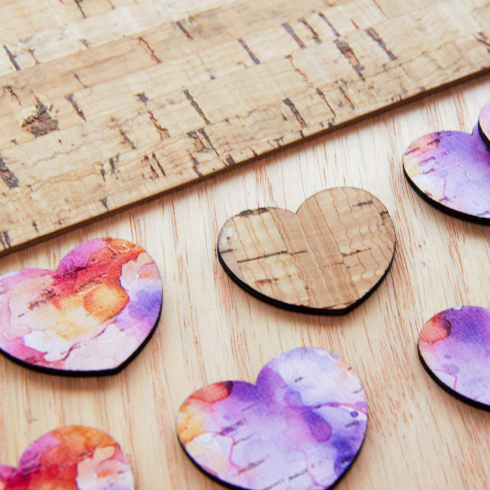 Cork - 30mm - Heart  - Alcohol Ink- 09