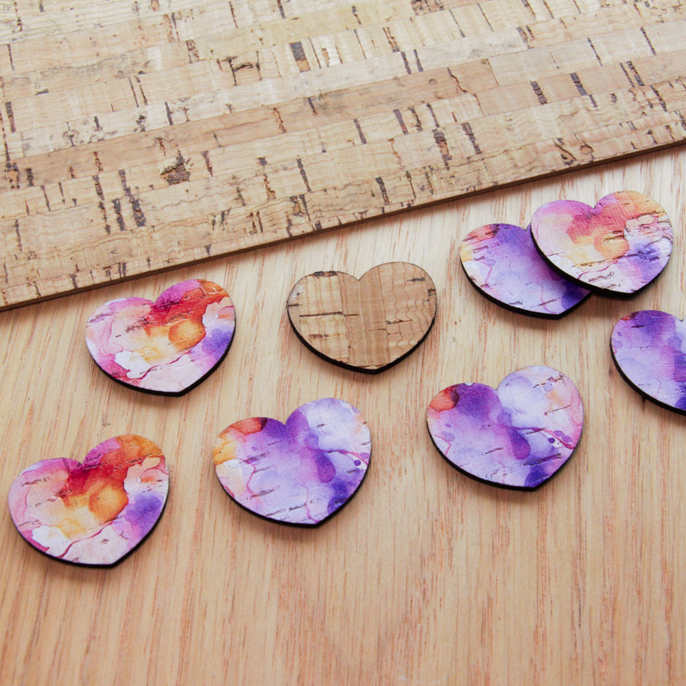 Cork - 30mm - Heart  - Alcohol Ink- 09