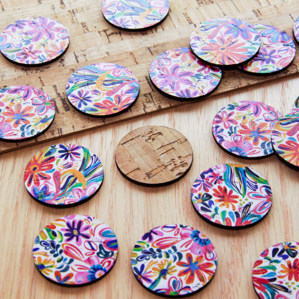 Cork - 30mm - Circle  - Bold Floral - 54