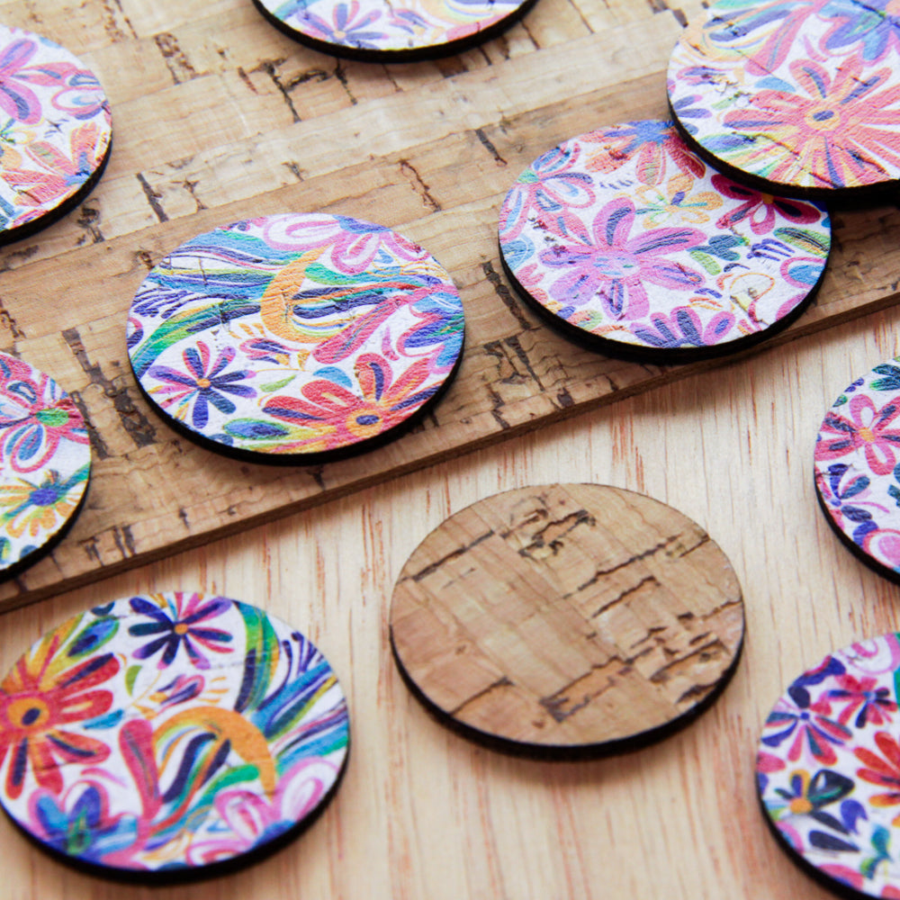 Cork - 30mm - Circle  - Bold Floral - 54