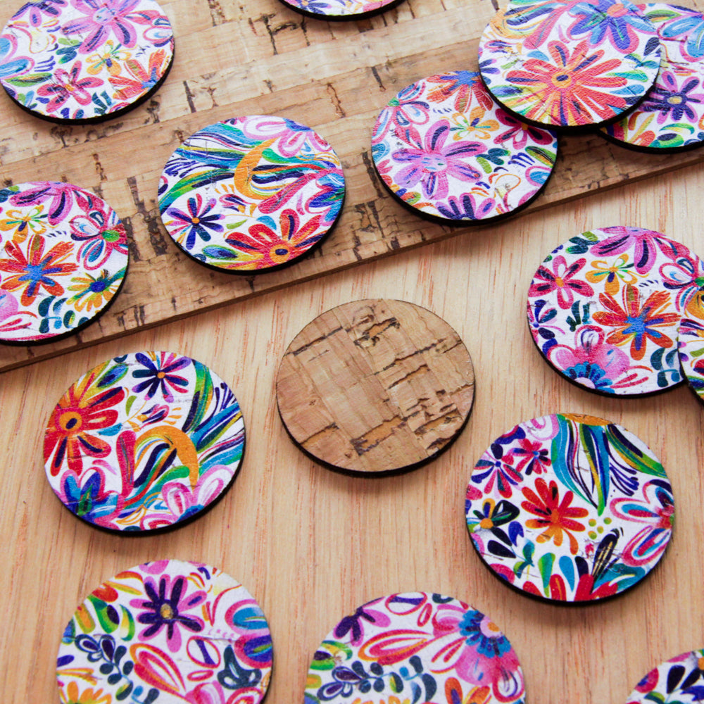 Cork - 30mm - Circle  - Bold Floral - 54