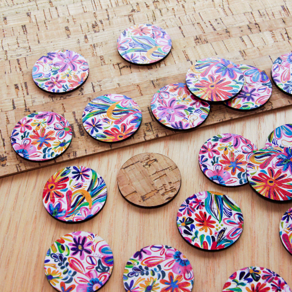 Cork - 30mm - Circle  - Bold Floral - 54