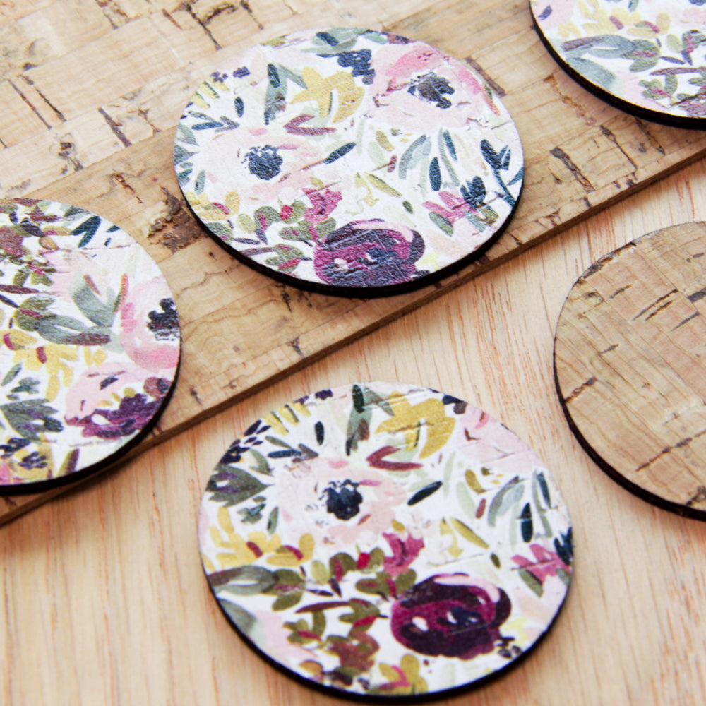 Cork - 40mm - Circle  - Floral Garden - 56