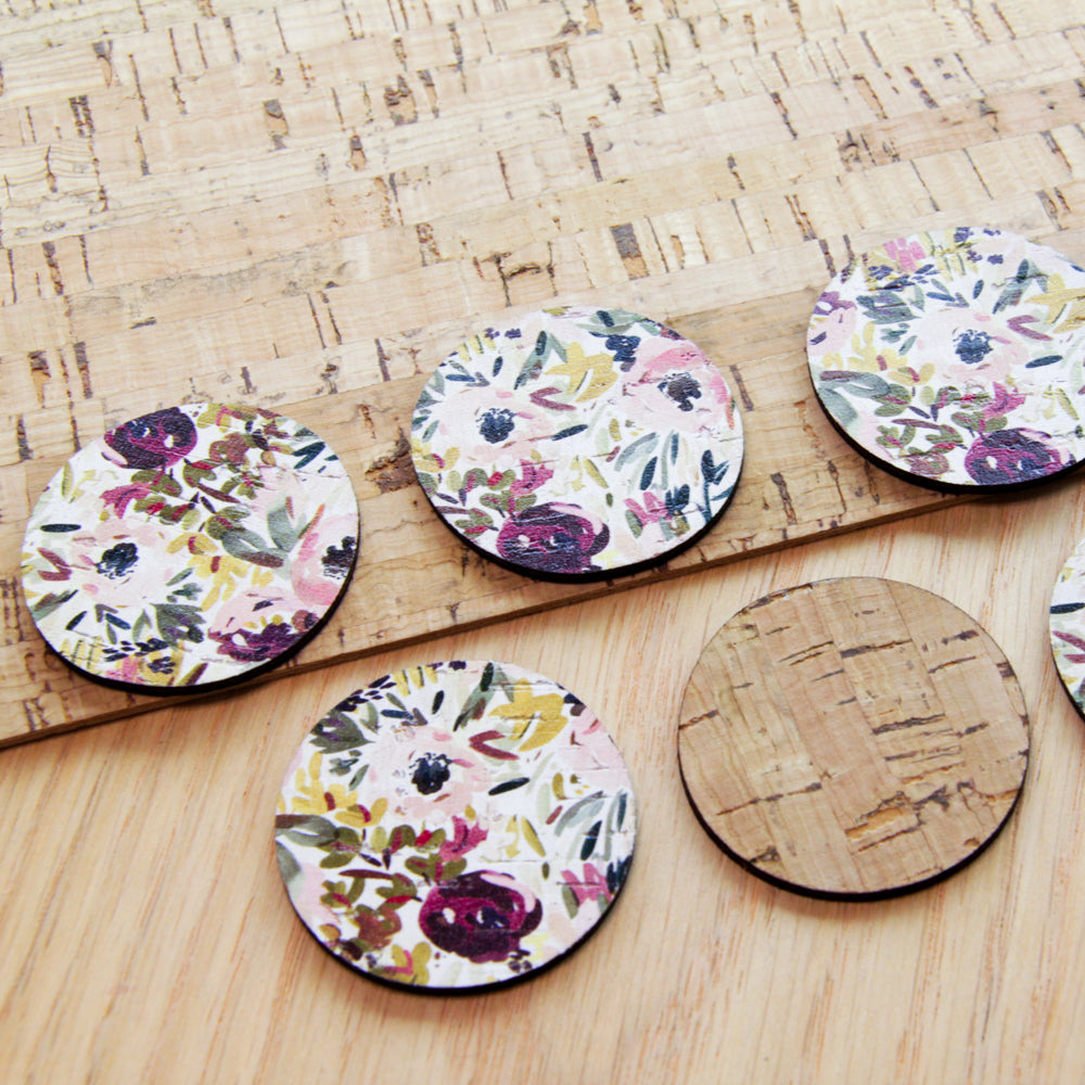 Cork - 40mm - Circle  - Floral Garden - 56
