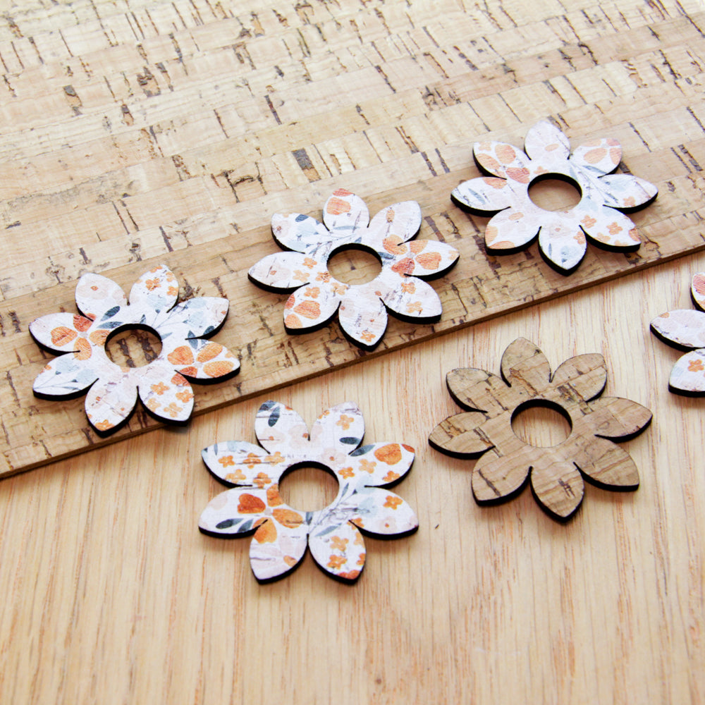 Cork - 40mm - Flower 3 with large hole - Floral Garden - 26