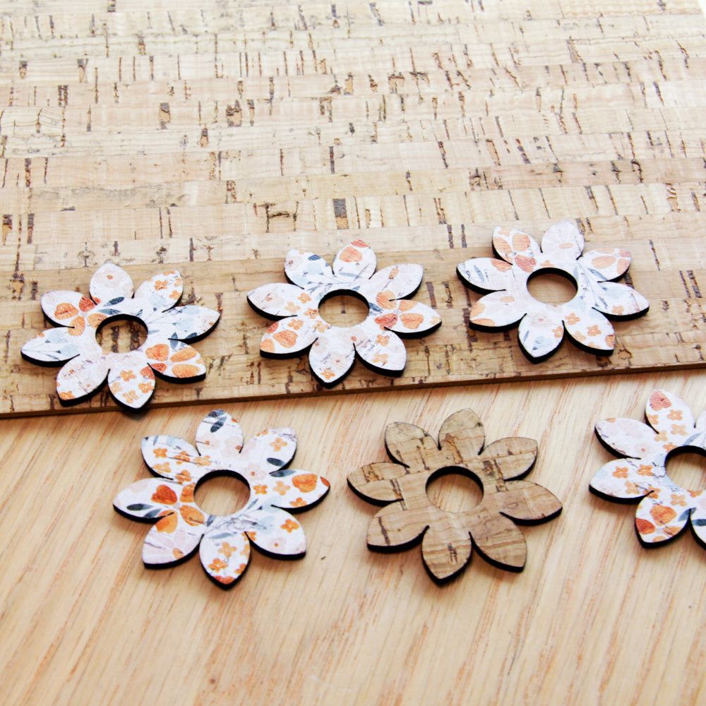 Cork - 40mm - Flower 3 with large hole - Floral Garden - 26