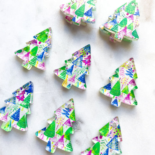 Clear Acrylic - 3cm Christmas Tree - 1 Hole - Christmas - 195