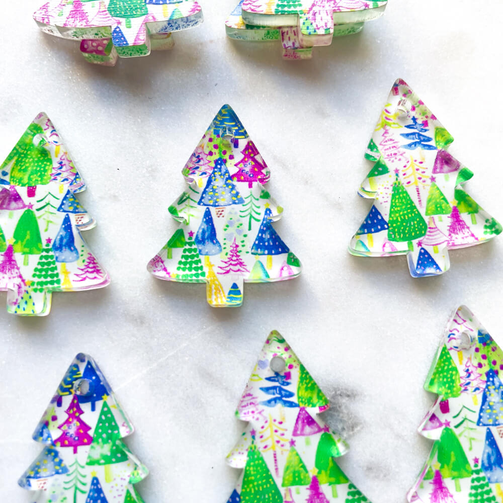Clear Acrylic - 3cm Christmas Tree - 1 Hole - Christmas - 195