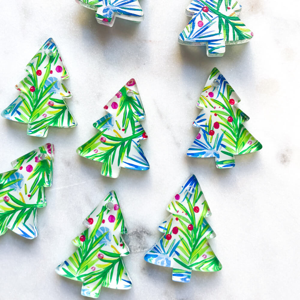 Clear Acrylic - 3cm Christmas Tree - 1 Hole - Christmas - 172