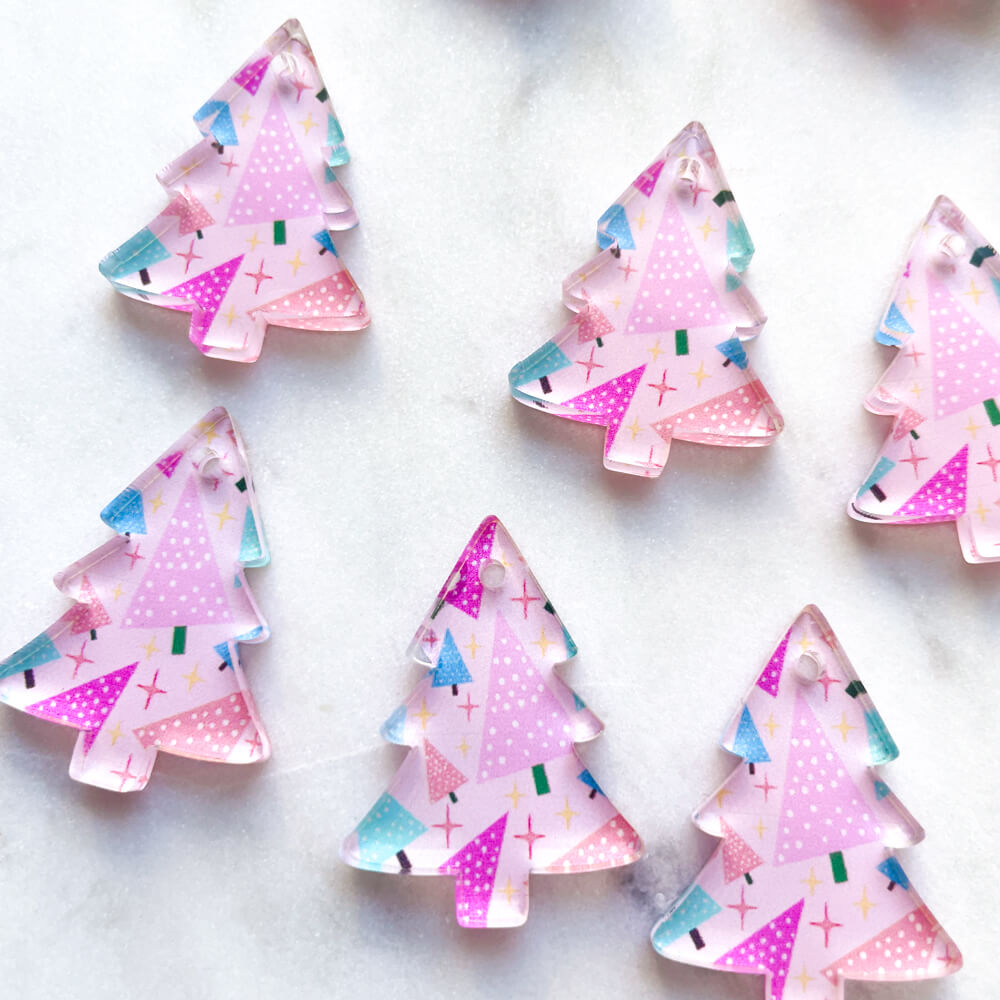 Clear Acrylic - 3cm Christmas Tree - 1 Hole -  Christmas - 309