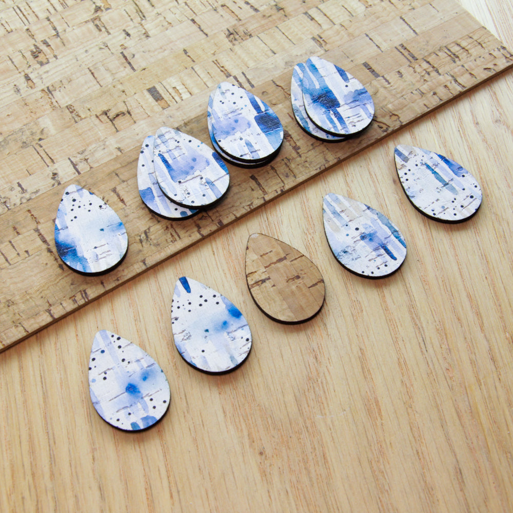 Cork - 30mm - Teardrop 2  - Shibori - 17