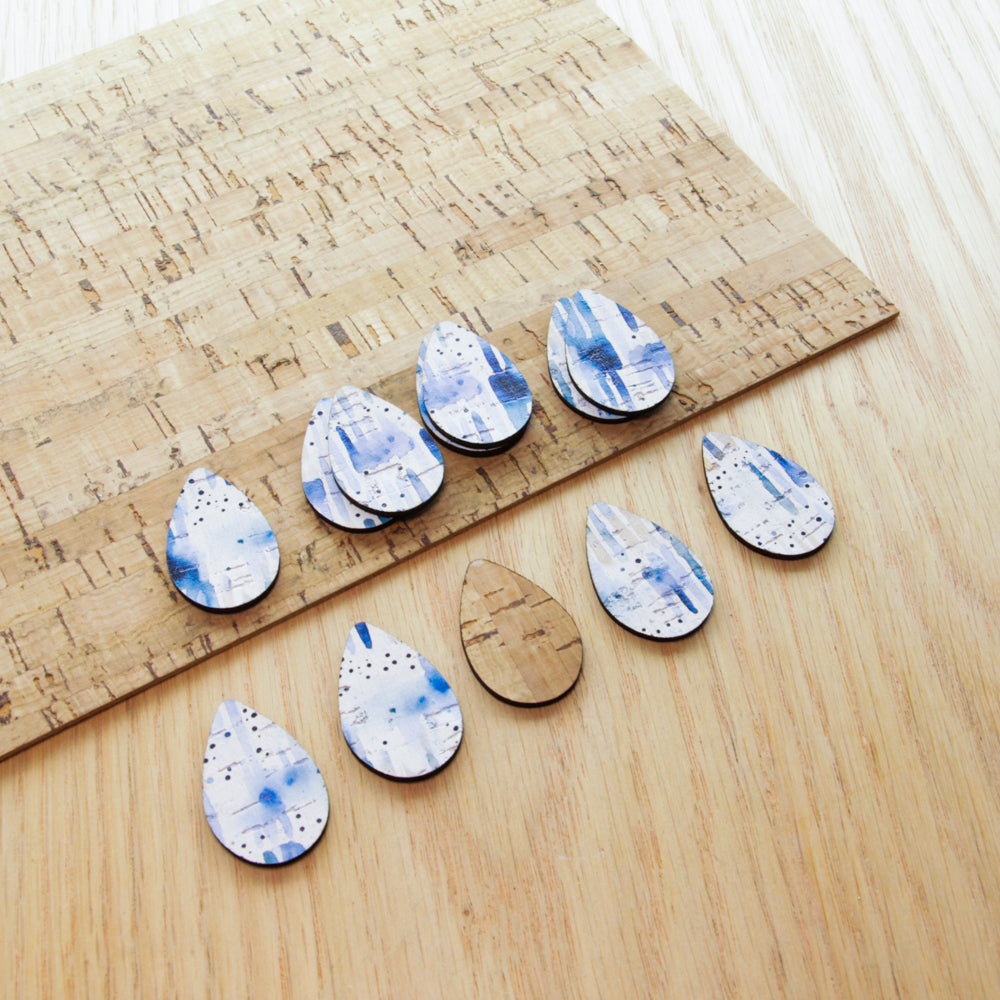 Cork - 30mm - Teardrop 2  - Shibori - 17