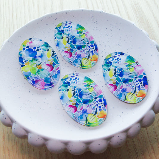 Clear Acrylic - 6cm Oval - 1 Hole - Watercolour - 49