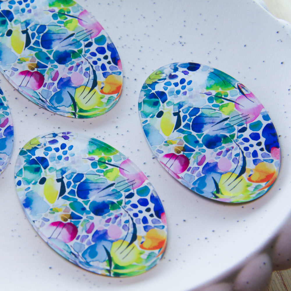 Clear Acrylic - 6cm Oval - 1 Hole - Watercolour - 49