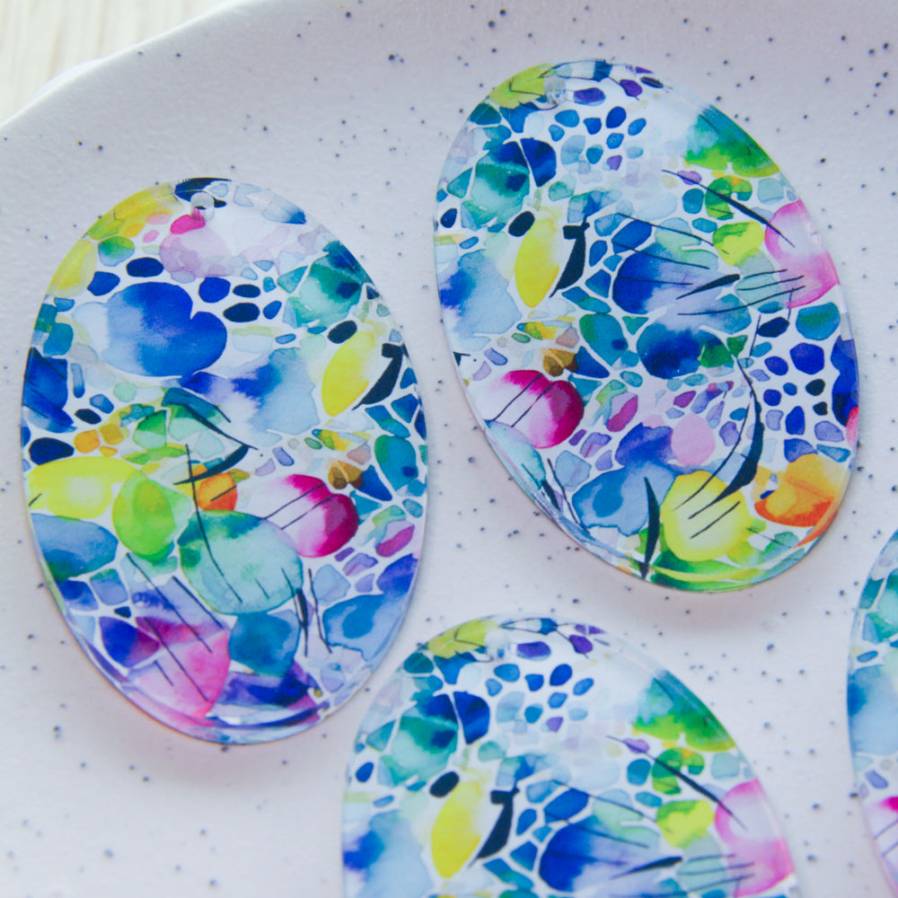 Clear Acrylic - 6cm Oval - 1 Hole - Watercolour - 49