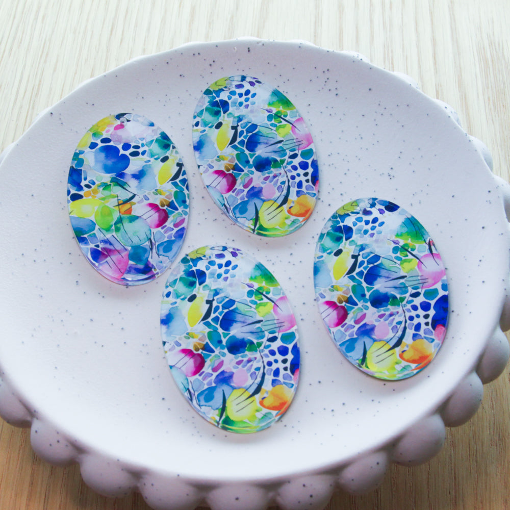 Clear Acrylic - 6cm Oval - 1 Hole - Watercolour - 49