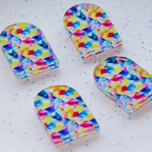 Clear Acrylic - 2x3cm - Arch - 1 Hole at Top -  Watercolour - 23