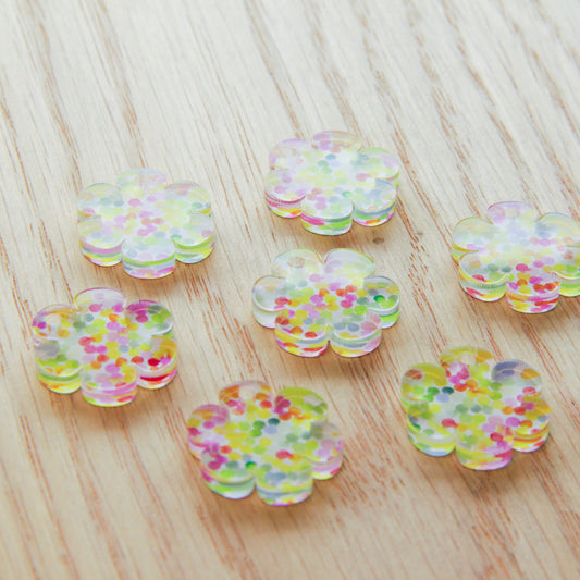 Clear Acrylic - 2cm Flower 2 - 1 Hole - Watercolour - 11