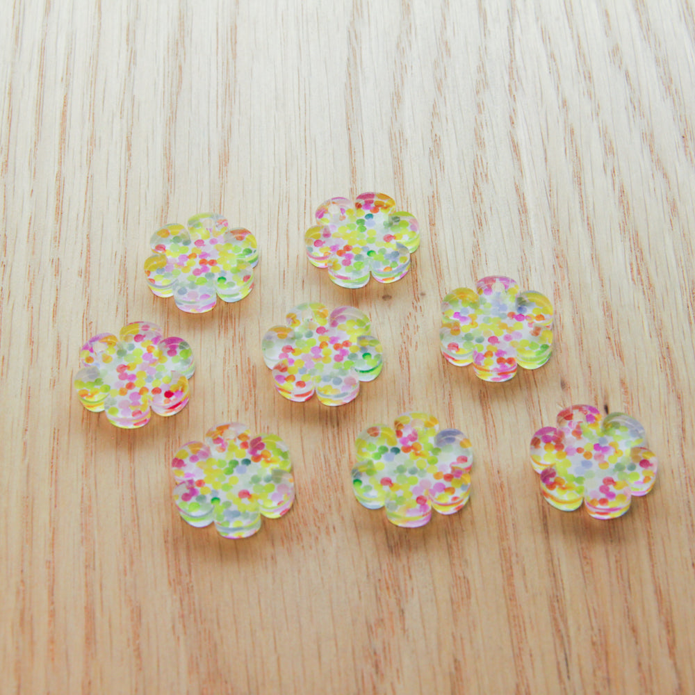 Clear Acrylic - 2cm Flower 2 - 1 Hole - Watercolour - 11