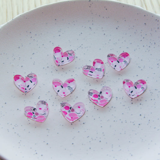 Clear Acrylic - 1.5cm Heart 2 - Studs - Abstract Floral - 31